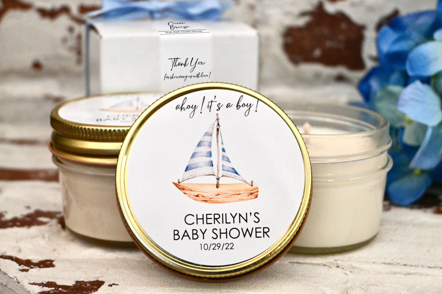 Nautical Baby Shower Favor Candles | Ahoy It's a Boy Baby Shower Theme | The Gift Gala Shop candle favors Thegiftgalashop