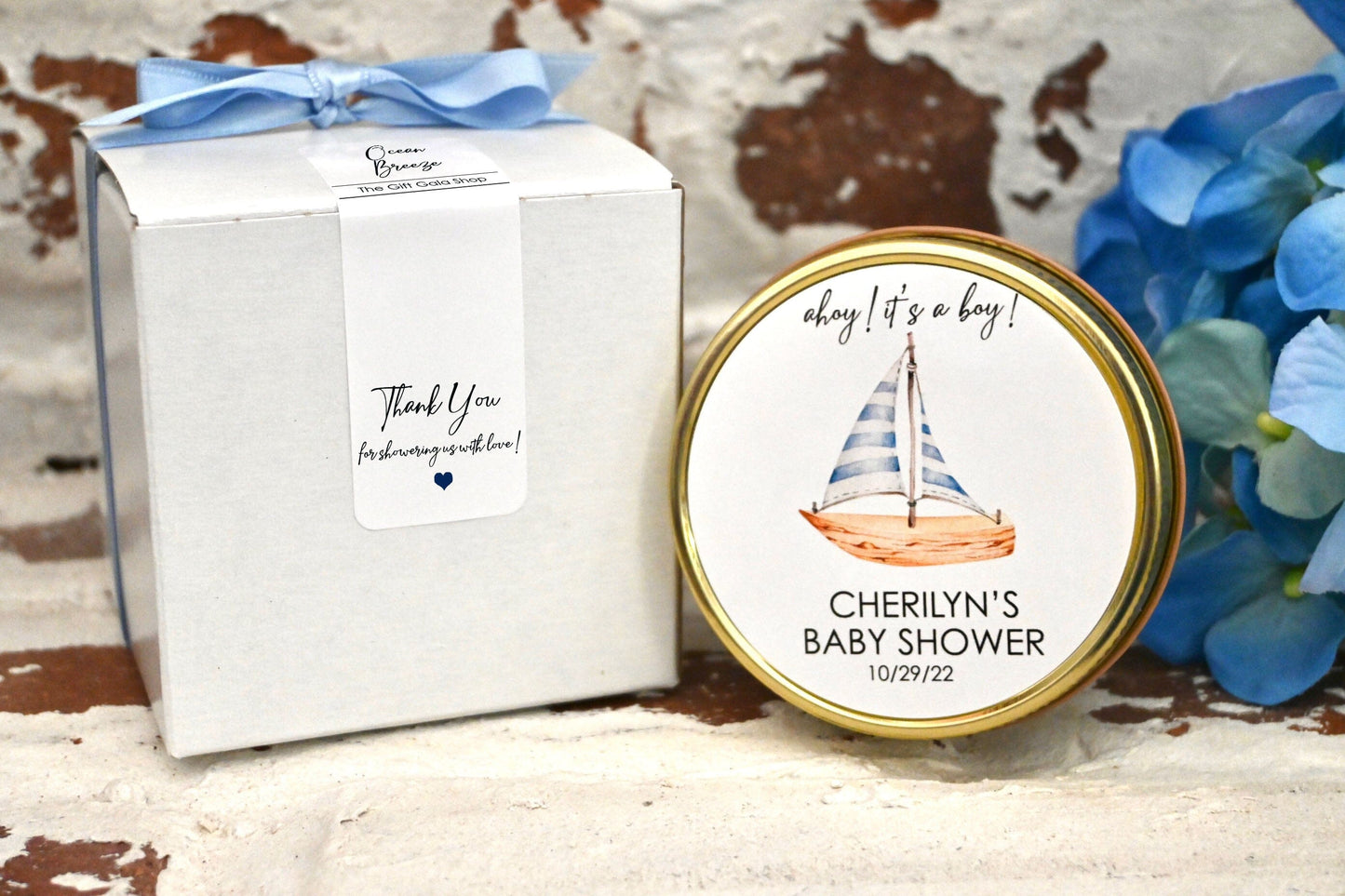 Nautical Baby Shower Favor Candles | Ahoy It's a Boy Baby Shower Theme | The Gift Gala Shop candle favors Thegiftgalashop