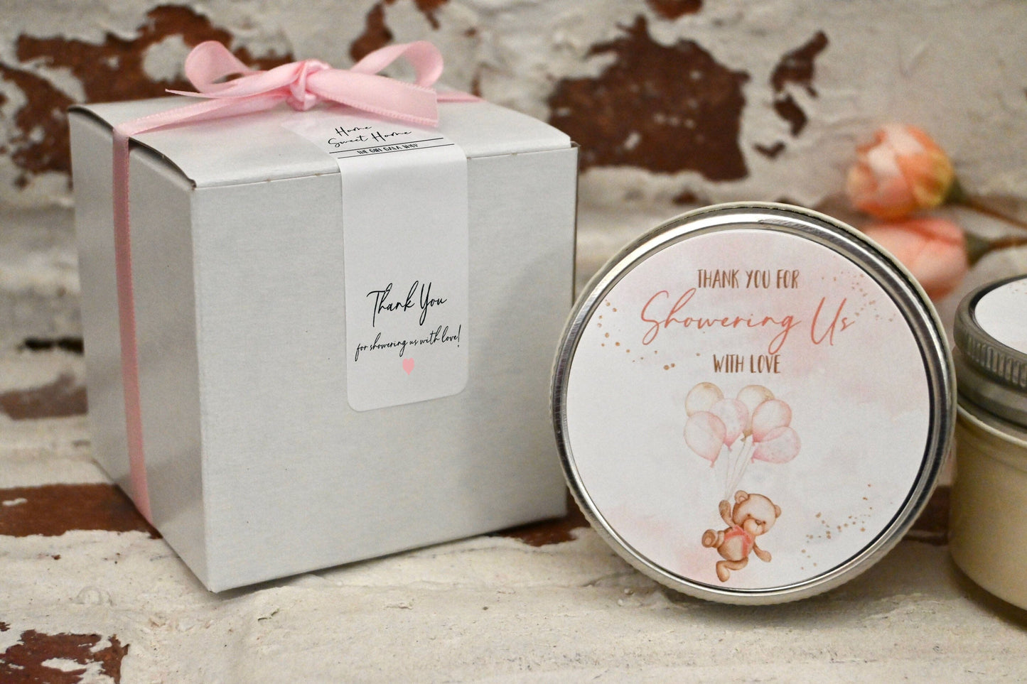 Pink Bear Balloon Baby Shower Favors | Pink Bear Favor Candles | The Gift Gala Shop candle favors Thegiftgalashop