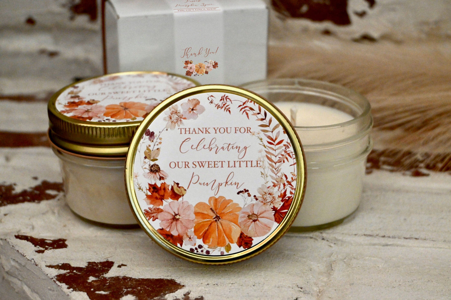Sweet Little Pumpkin Baby Shower Favors | Bulk Fall Baby Shower Favors | The Gift Gala Shop candle favors Thegiftgalashop
