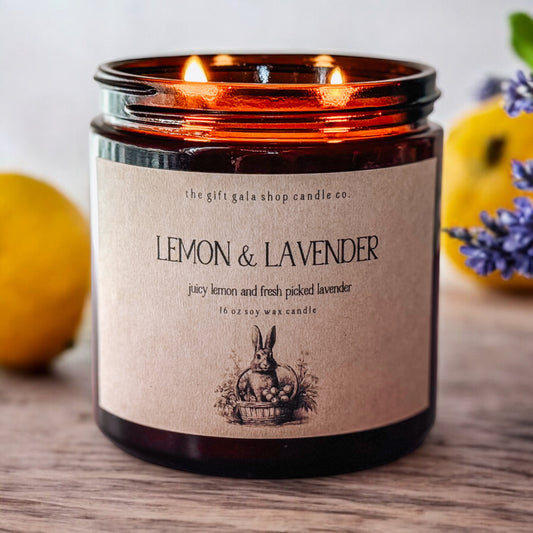 16 oz Lemon Lavender Scented Soy Candle for Easter | Best Candles for Primitive Spring Decor The Gift Gala Shop Candle Co.