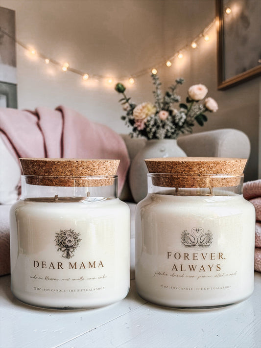 22 oz Mother’s Day Soy Candle | Large Apothecary Jar with Cork Lid | Vintage Spring Home Decor | Hand Poured Nontoxic Farmhouse Candle The Gift Gala Shop Candle Co.