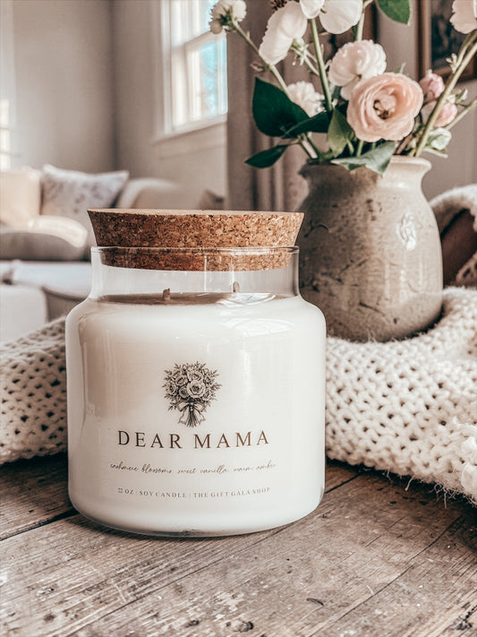 22 oz Mother’s Day Soy Candle | Large Apothecary Jar with Cork Lid | Vintage Spring Home Decor | Hand Poured Nontoxic Farmhouse Candle The Gift Gala Shop Candle Co.