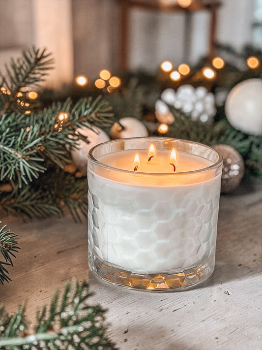 3 Wick Christmas Soy Candles | Ornate Honeycomb Glass Jar | Unique Cozy Holiday Fragrance The Gift Gala Shop Candle Co. 