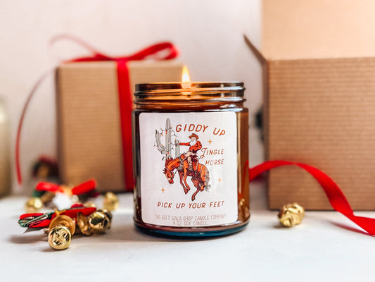 8 oz Cowboy Christmas Candle | Giddy Up Jingle Horse | Western Christmas Decor | Western Scented Candle The Gift Gala Shop Candle Co.