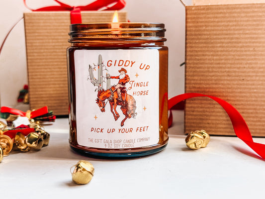 8 oz Cowboy Christmas Candle | Giddy Up Jingle Horse | Western Christmas Decor | Western Scented Candle The Gift Gala Shop Candle Co. 