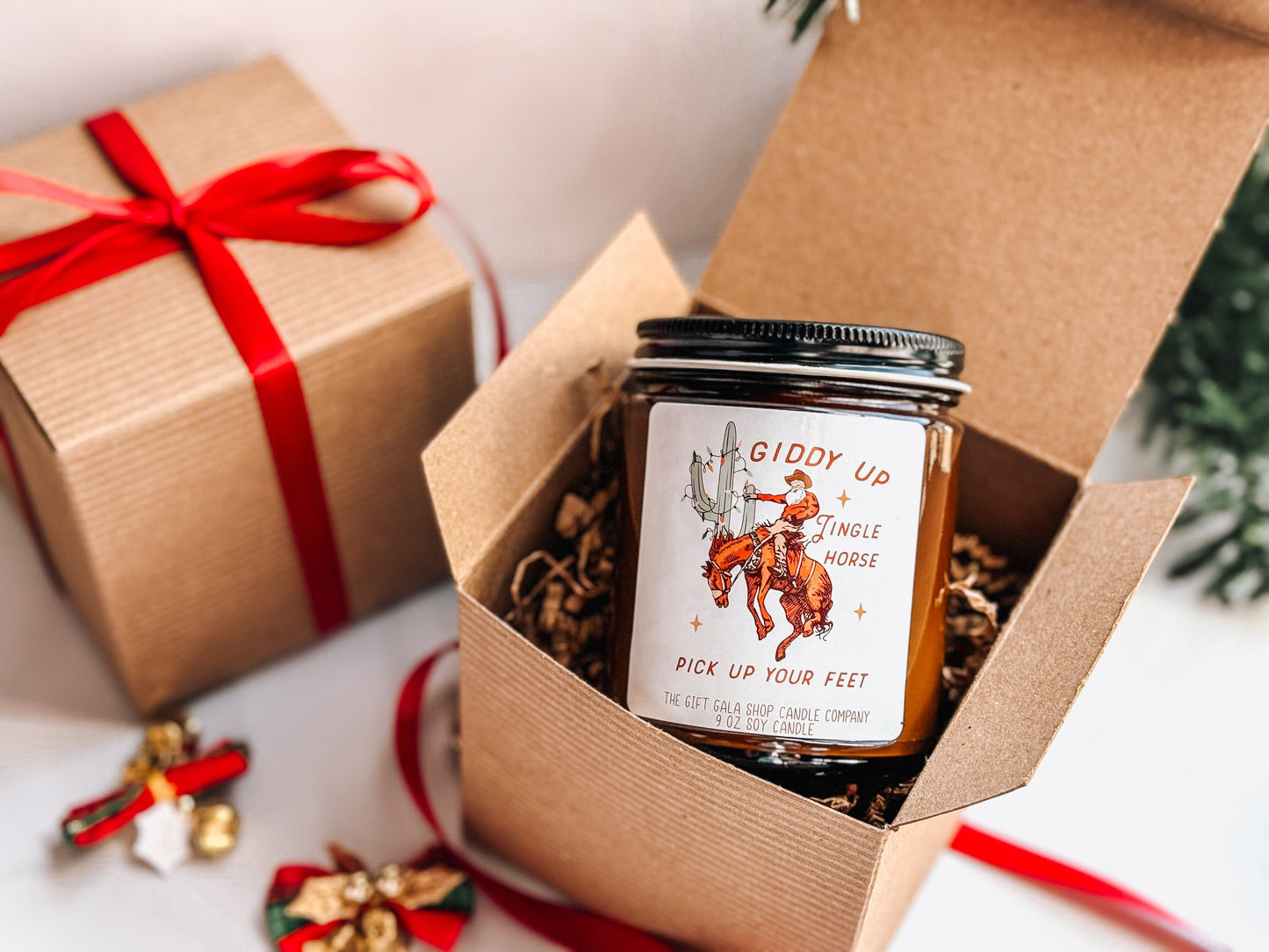 8 oz Cowboy Christmas Candle | Giddy Up Jingle Horse | Western Christmas Decor | Western Scented Candle The Gift Gala Shop Candle Co. 