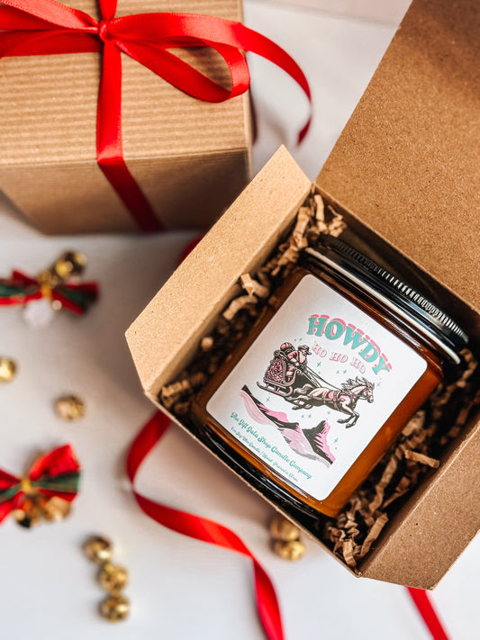 8 oz Cowboy Santa Christmas Candle | Howdy Ho Ho Ho | Western Christmas Decor | Western Scented Candle The Gift Gala Shop Candle Co.