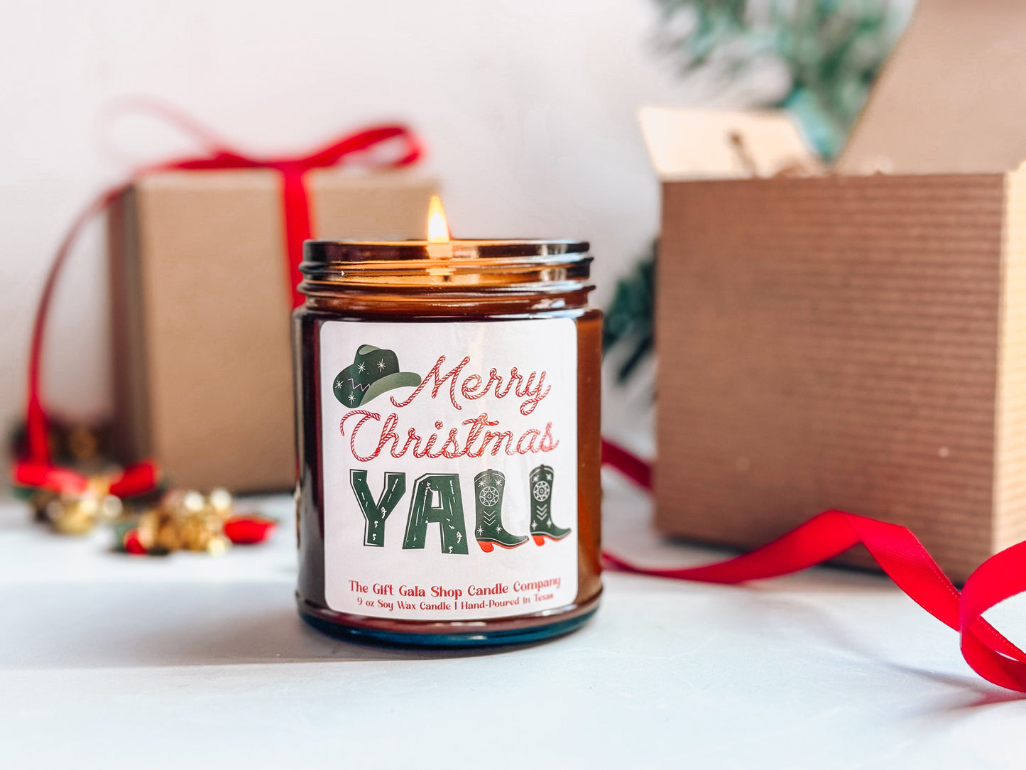 8 oz Merry Christmas Yall Candle | Western Christmas Decor | Cinnamon Vanilla Scented Candle The Gift Gala Shop Candle Co. 