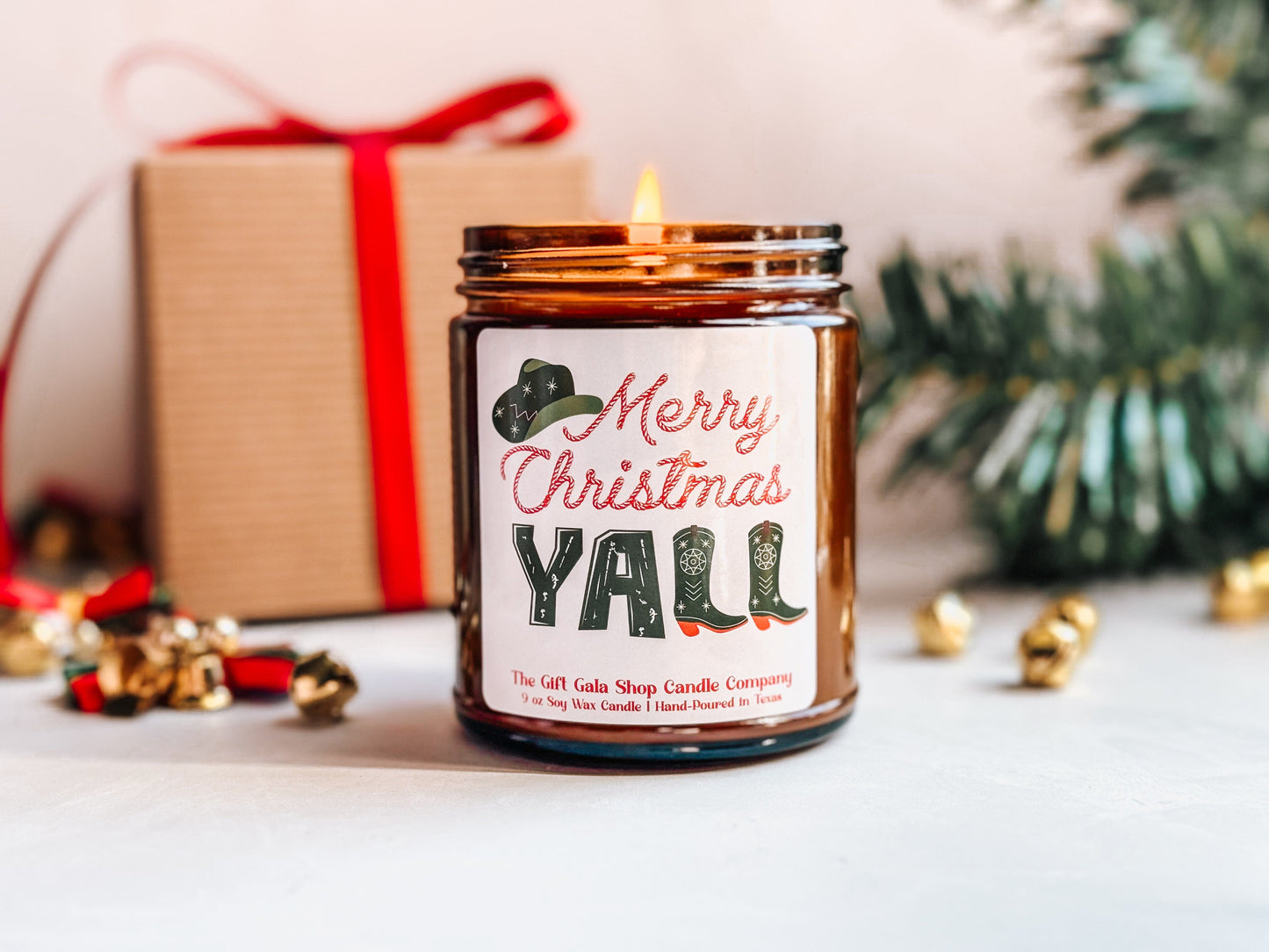 8 oz Merry Christmas Yall Candle | Western Christmas Decor | Cinnamon Vanilla Scented Candle The Gift Gala Shop Candle Co. 