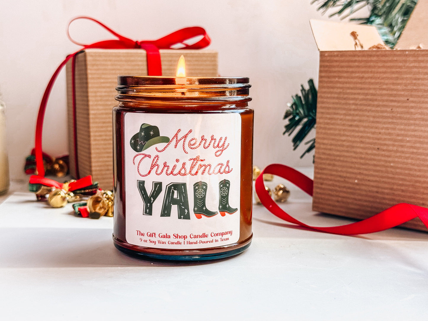 8 oz Merry Christmas Yall Candle | Western Christmas Decor | Cinnamon Vanilla Scented Candle The Gift Gala Shop Candle Co. 