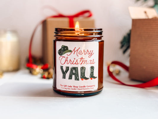 8 oz Merry Christmas Yall Candle | Western Christmas Decor | Cinnamon Vanilla Scented Candle The Gift Gala Shop Candle Co.