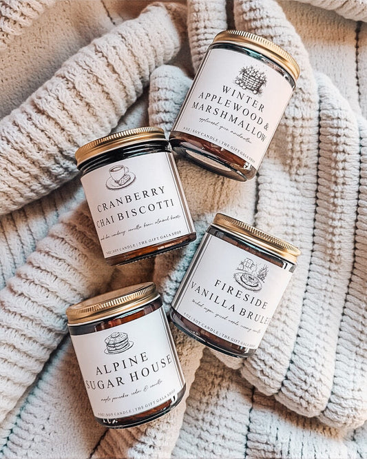 9 oz Winter Soy Candles | Vintage Amber Jar Candles | Cozy Winter Scents | Hand Poured Nontoxic Candle The Gift Gala Shop Candle Co.