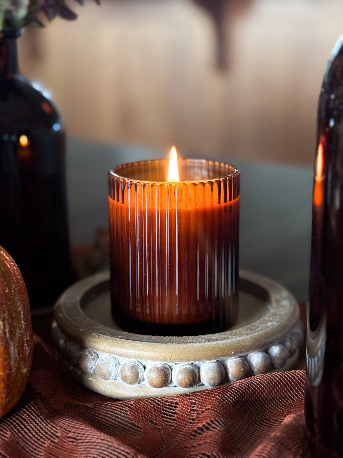 Amber Ribbed Jar Soy Candle | Black Opium - Cardamom & Cream | Cozy Autumn & Halloween Home Decor Candle | Non-Toxic Soy Wax The Gift Gala Shop Candle Co. 