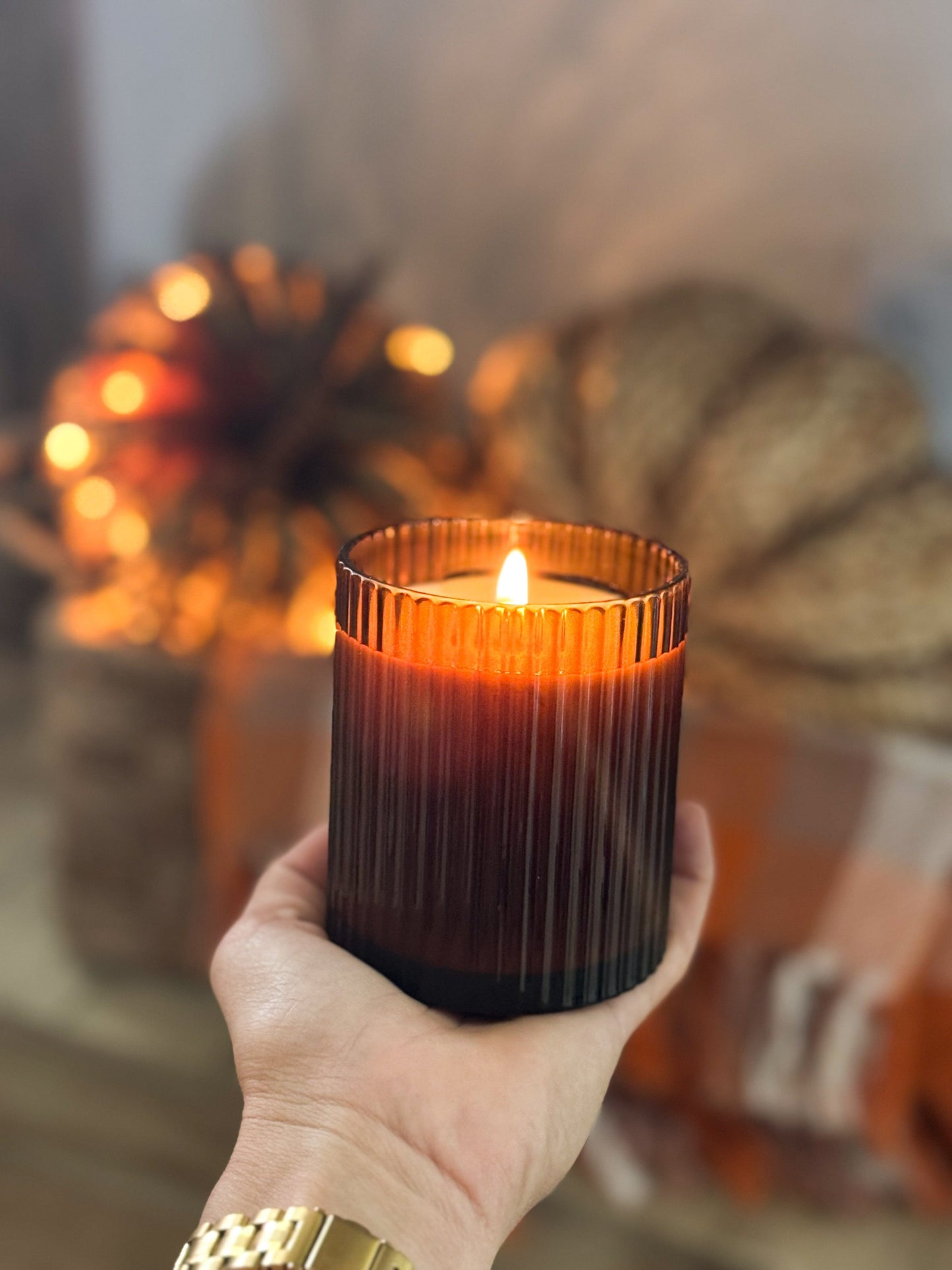 Amber Ribbed Jar Soy Candle | Black Opium - Cardamom & Cream | Cozy Autumn & Halloween Home Decor Candle | Non-Toxic Soy Wax The Gift Gala Shop Candle Co. 