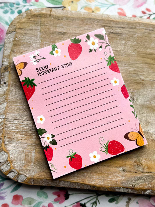 Berry Happy Summer Notepad 4.25" x 5" - Strawberry Stationery The Gift Gala Shop Candle Co.