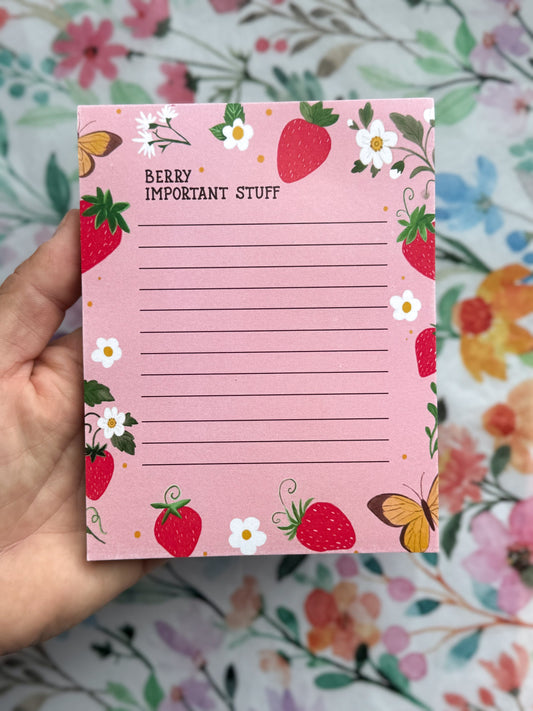 Berry Happy Summer Notepad 4.25" x 5" - Strawberry Stationery The Gift Gala Shop Candle Co.
