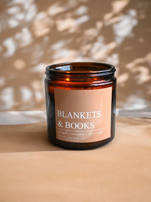 Blankets and Books Fall Candle – Pumpkin, Cinnamon & Embers | Woven Autumn Collection | 16 oz Soy Candle Soy candle The Gift Gala Shop Candle Co.