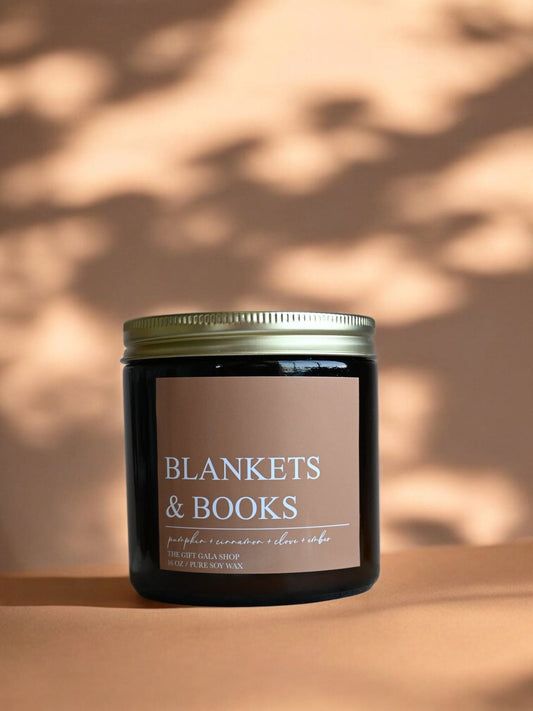 Blankets and Books Fall Candle – Pumpkin, Cinnamon & Embers | Woven Autumn Collection | 16 oz Soy Candle Soy candle The Gift Gala Shop Candle Co. 