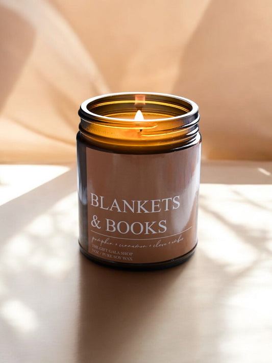 Blankets and Books Fall Candle – Pumpkin, Cinnamon & Embers | Woven Autumn Collection | 9 oz Soy Candle Soy candle The Gift Gala Shop Candle Co.
