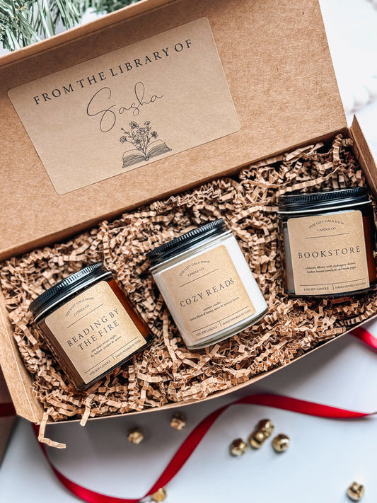 Book Lover Gift Box | Candle Set of 3 | Bookish Gift for Christmas| Handmade Scented Candle The Gift Gala Shop Candle Co.