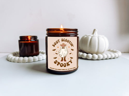 Boot Scootin Spooky Vintage Halloween Candle | 9 oz Western Halloween Candles by The Gift Gala Shop Candle Co | Halloween Home Decor Soy candle Thegiftgalashop