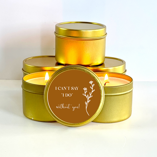 Floral Bridesmaid Proposal Candle | Bulk Wedding Party Candles in rust and gold tin