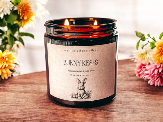 Bunny Kisses 16 oz Scented Soy Candle | Strawberry Home Fragrance | Cottage Easter Table Decor The Gift Gala Shop Candle Co. 