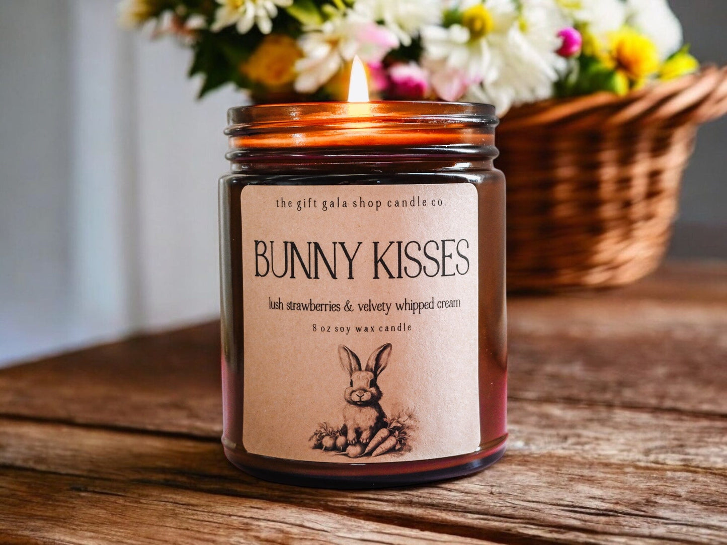 Bunny Kisses 9 oz Scented Soy Candle | Strawberry Home Fragrance | Country Cottage Easter The Gift Gala Shop Candle Co. 