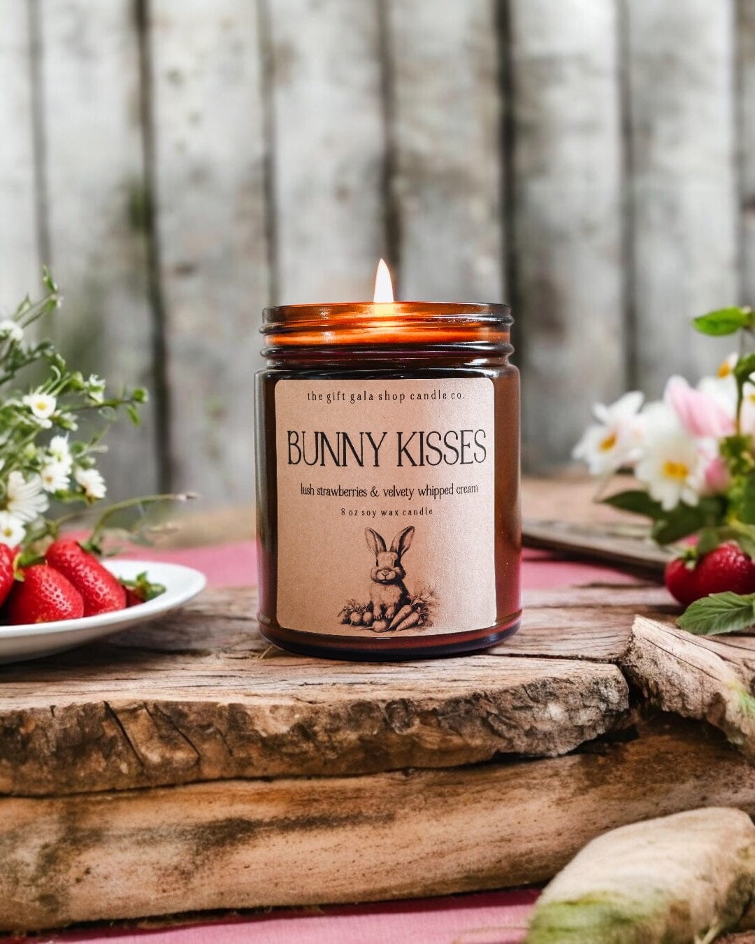 Bunny Kisses 9 oz Scented Soy Candle | Strawberry Home Fragrance | Country Cottage Easter The Gift Gala Shop Candle Co. 