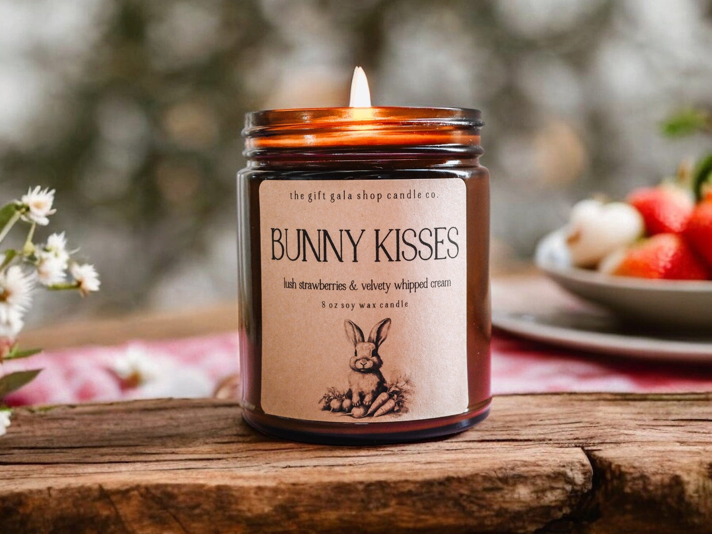 Bunny Kisses 9 oz Scented Soy Candle | Strawberry Home Fragrance | Country Cottage Easter The Gift Gala Shop Candle Co. 