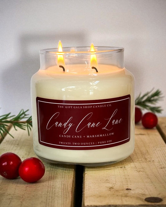 Candy Cane Lane Soy Candle 22 oz | Large Christmas Candle | Peppermint & Marshmallow Scent The Gift Gala Shop Candle Co.