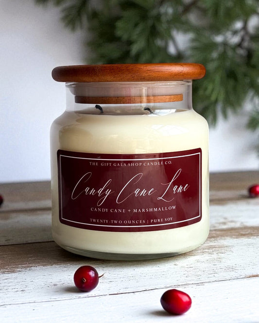 Candy Cane Lane Soy Candle 22 oz | Large Christmas Candle | Peppermint & Marshmallow Scent The Gift Gala Shop Candle Co.