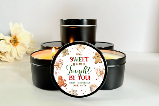 Christmas Teacher Gift | Set of 10 Candles | How Sweet It Is To Be Taught By You | Custom Teacher Thank You Gift Candle Favors The Gift Gala Shop Candle Co.