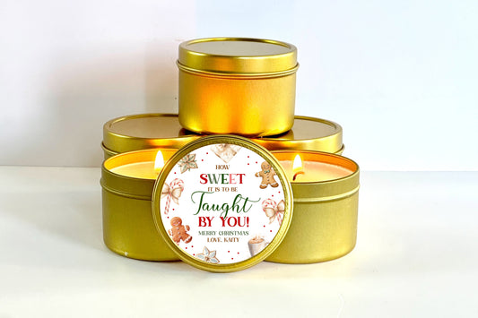 Christmas Teacher Gift | Set of 10 Candles | How Sweet It Is To Be Taught By You | Custom Teacher Thank You Gift Candle Favors The Gift Gala Shop Candle Co.