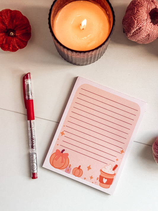 Coffee & Pumpkins Notepad 4.25" x 5" - Cute Fall Notepad - Aesthetic Stationery - Small Business Notepad The Gift Gala Shop Candle Co.