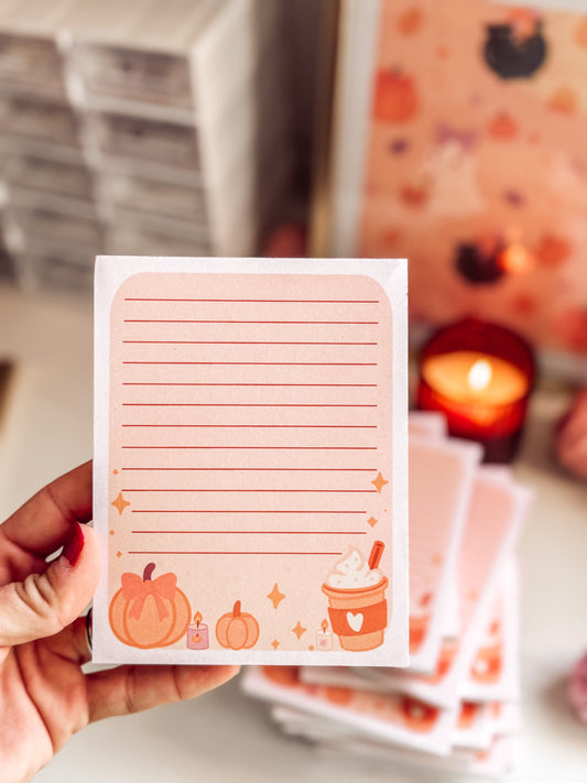 Coffee & Pumpkins Notepad 4.25" x 5" - Cute Fall Notepad - Aesthetic Stationery - Small Business Notepad The Gift Gala Shop Candle Co. 