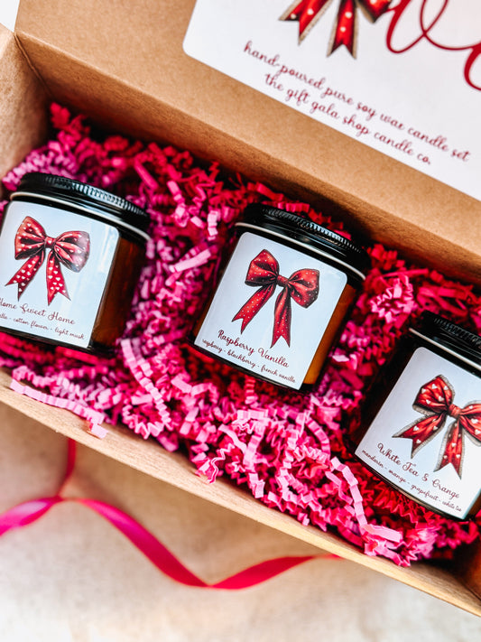 Coquette Bow Candle Gift Set | Soy Candle Set of 3 | Handmade Scented Candles | Valentines Candle Gift Box for Homemakers The Gift Gala Shop Candle Co.