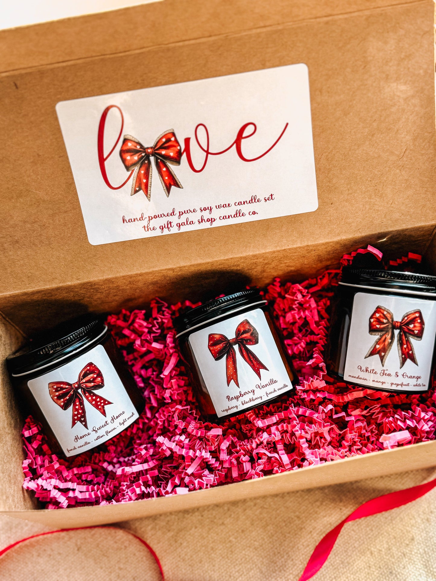 Coquette Bow Candle Gift Set | Soy Candle Set of 3 | Handmade Scented Candles | Valentines Candle Gift Box for Homemakers The Gift Gala Shop Candle Co. 