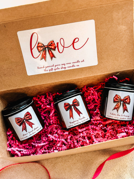 Coquette Bow Candle Gift Set | Soy Candle Set of 3 | Handmade Scented Candles | Valentines Candle Gift Box for Homemakers The Gift Gala Shop Candle Co.