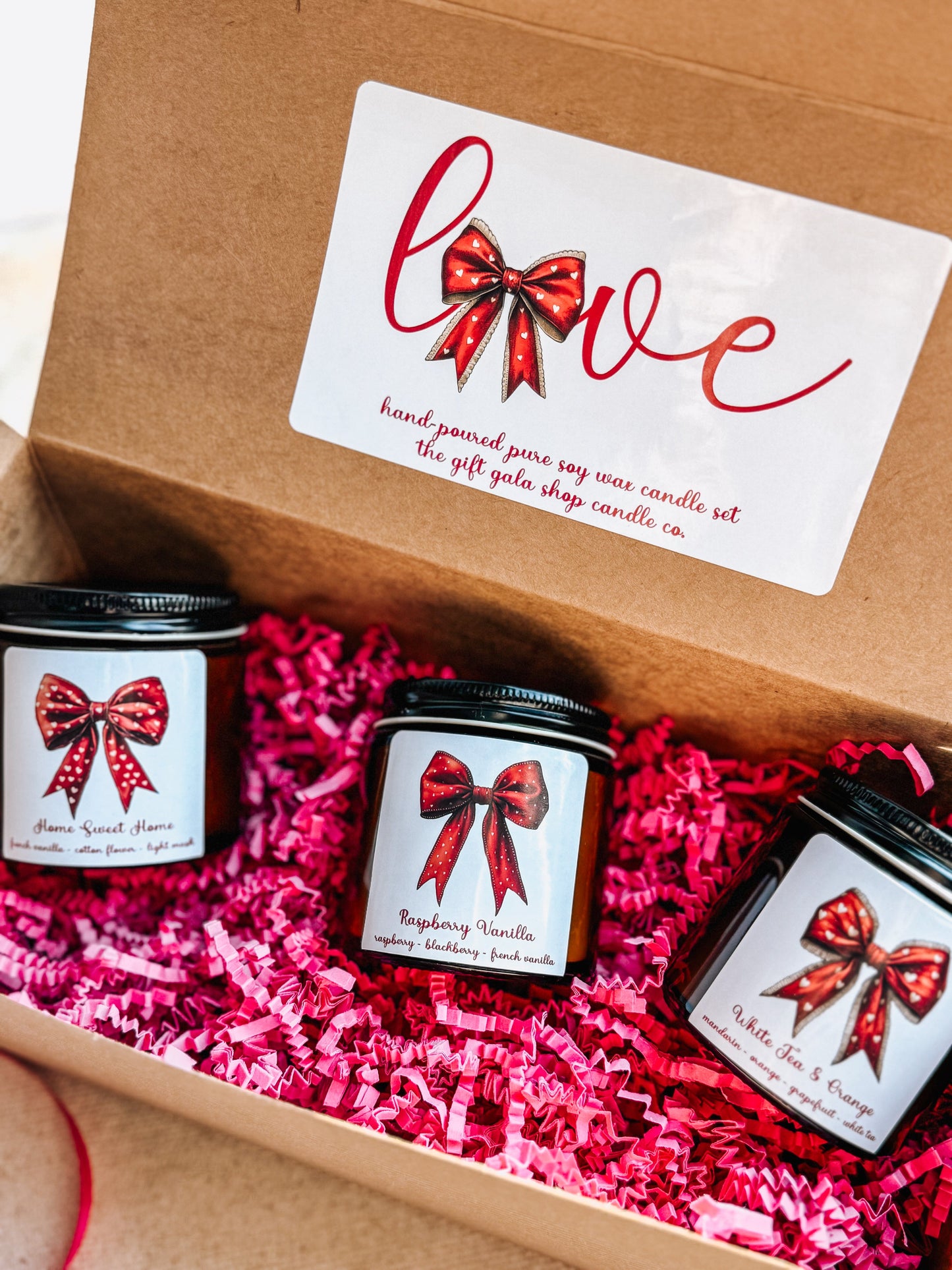 Coquette Bow Candle Gift Set | Soy Candle Set of 3 | Handmade Scented Candles | Valentines Candle Gift Box for Homemakers The Gift Gala Shop Candle Co. 