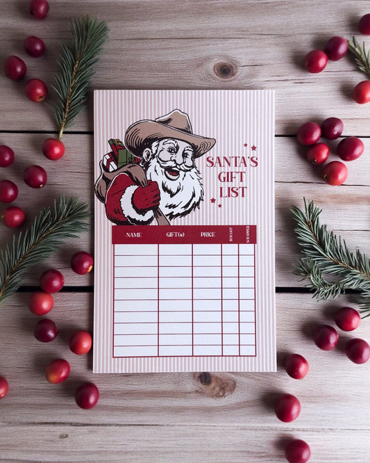 Cowboy Santa Gift List Notepad | Holiday Shopping Planner | Western Christmas Gift Organizer | Rustic Holiday Stationery The Gift Gala Shop Candle Co. 