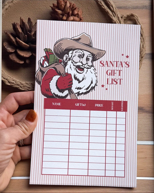 Cowboy Santa Gift List Notepad | Holiday Shopping Planner | Western Christmas Gift Organizer | Rustic Holiday Stationery The Gift Gala Shop Candle Co.