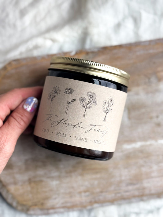 Custom Family Birth Flower Candle | Personalized Birth Month Flower Candles | Nontoxic Scented Soy Candles | Personalized Gifts for Mom The Gift Gala Shop Candle Co.