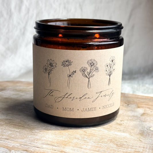 Custom Family Birth Flower Candle | Personalized Birth Month Flower Candles | Nontoxic Scented Soy Candles | Personalized Gifts for Mom The Gift Gala Shop Candle Co.