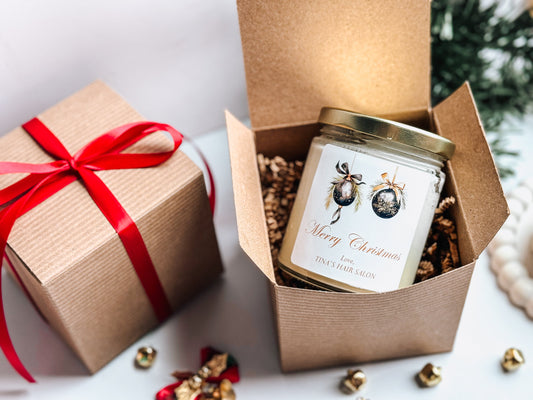 Custom Merry Christmas Candle | Stocking Stuffer | Black & Gold Ornaments | Secret Santa Gift | Holiday Home Decor | 9 oz Scented Soy Candle Thegiftgalashop