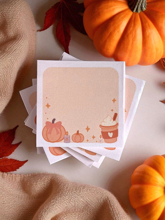 Cute Halloween Sticky Notes 3" x 3" - Fall Aesthetic Sticky Notes - Cute Pumpkin & Coffee- Small Business Stationery The Gift Gala Shop Candle Co. 