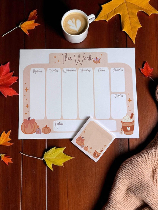 Cute Halloween Weekly Planner Notepad 8.5" x 11" - Fall Aesthetic Stationery - Mentally Im In October Notepad The Gift Gala Shop Candle Co.