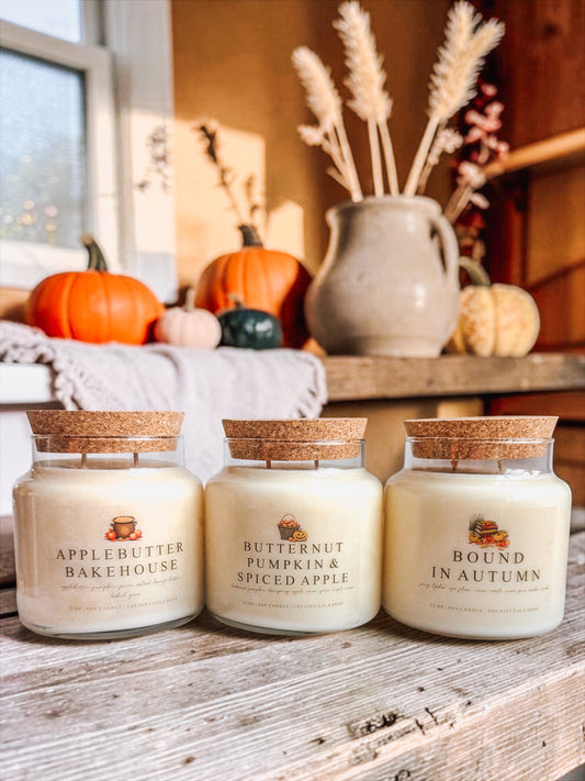 Fall Soy Candles | 22 oz Large Apothecary Candle | Hand Poured Nontoxic Autumn Scents | October Traditions Collection The Gift Gala Shop Candle Co. 