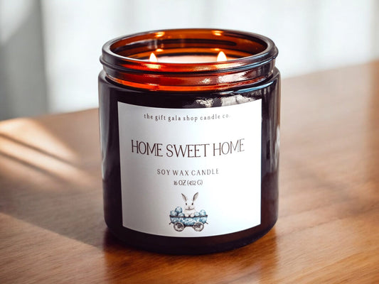 Farmhouse Home Sweet Home Scented Soy Candle | Handmade Nontoxic Candles | Blue and White Bunny Decor The Gift Gala Shop Candle Co.